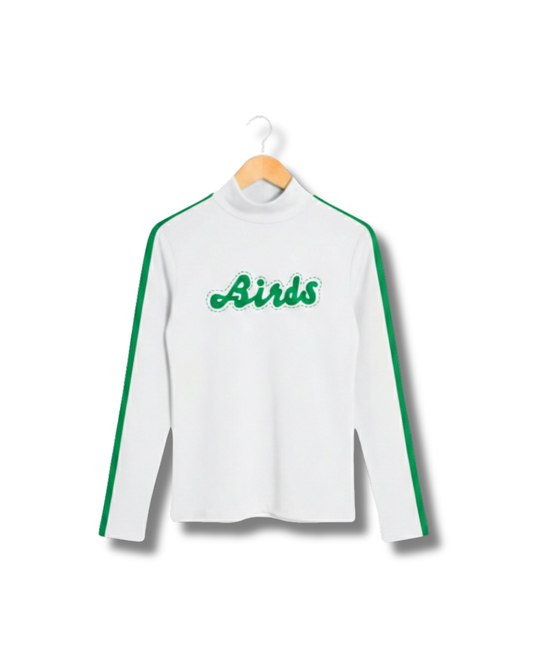White Retro Birds Mockneck