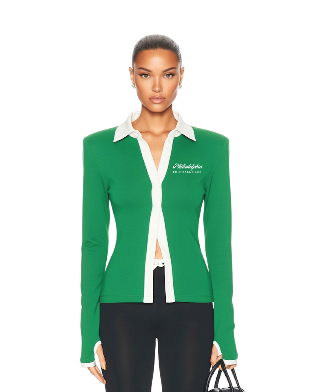 Model wearing South & Green's Philadelphia Football Club Polo Top