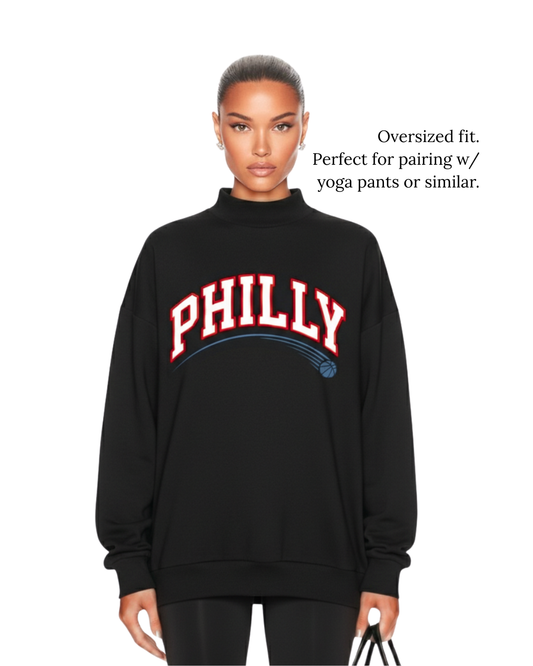 Model wearing S&G's Black PHILLY Varsity Mockneck