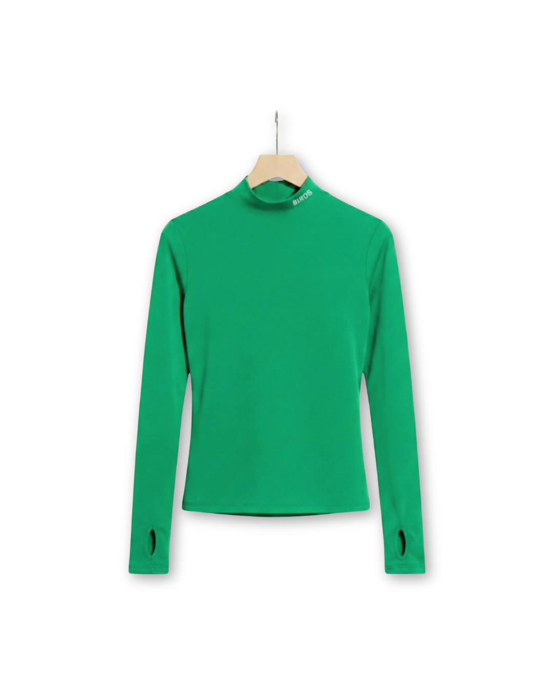 Kelly Green BIRDS Athletic Mockneck from South & Green on a hanger against a white background.