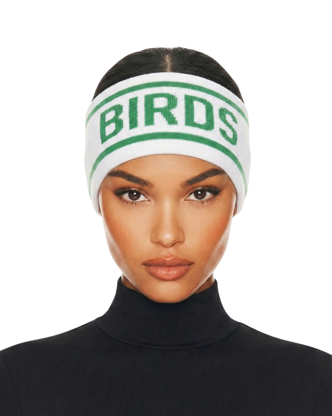 Model wearing S&G's White BIRDS Ski Headband
